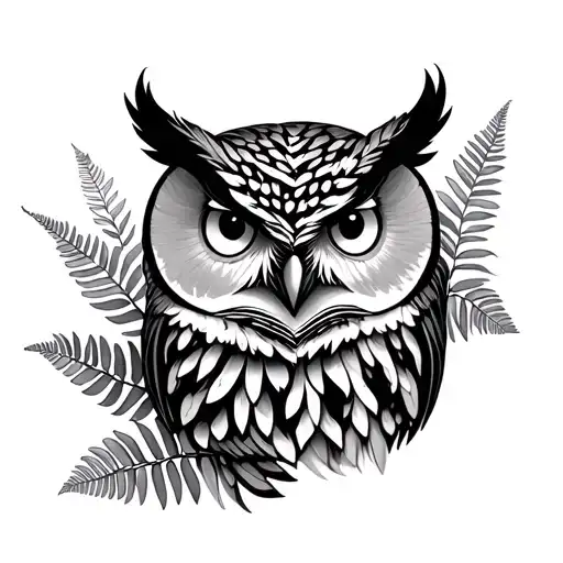 owl with nz silver fern leaf tattoo design idea