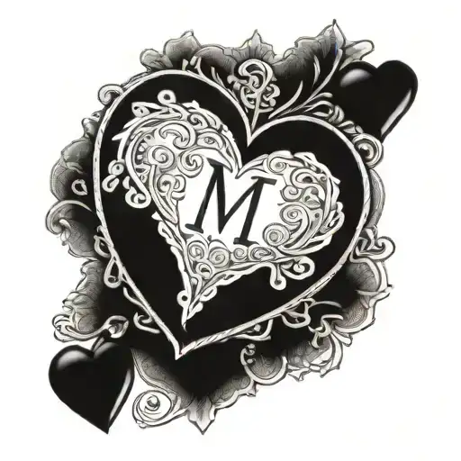 A tattoo design of a heart-shaped locket with the initials M.G. (Maria da Graça) and the dates 01-05-1969 and 24-01-2024 engraved on the front tattoo design idea