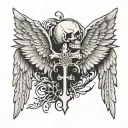 cross with one angel wing other devil wing  tattoo design idea