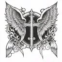 cross with one angel wing other devil wing  tattoo design idea
