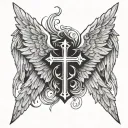 cross with one angel wing other devil wing  tattoo design idea