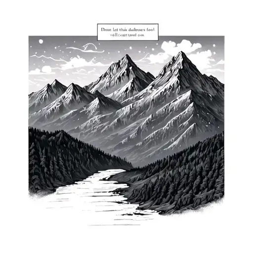 mountains with the words "don't let this darkness fool you, all lights turned off can be turned on" tattoo design idea