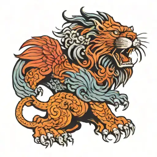 lion and phoenix combination tattoo design idea