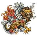 lion and phoenix combination tattoo design idea