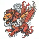 lion and phoenix combination tattoo design idea