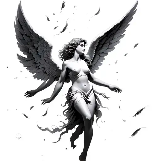 angel falling angel with feathers flying tattoo design idea