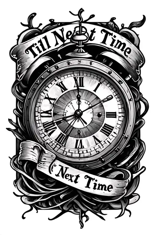 analog clock, with something surrounding it. with the words "til next time" incorporated somewhere in the design  tattoo design idea
