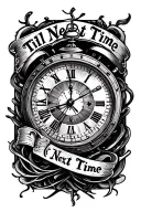 analog clock, with something surrounding it. with the words "til next time" incorporated somewhere in the design  tattoo design idea