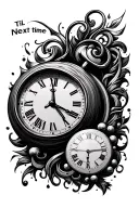 analog clock, with something surrounding it. with the words "til next time" incorporated somewhere in the design  tattoo design idea