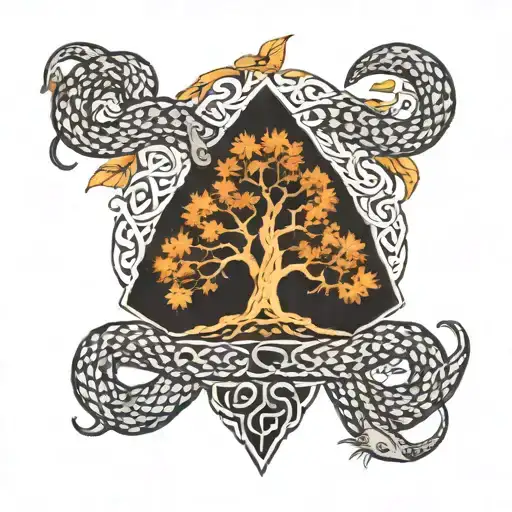 celtic ash tree and a snake wrapped tattoo design idea