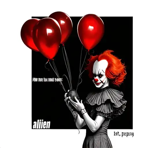 "Alien" Pennywise holding red balloons tattoo design idea