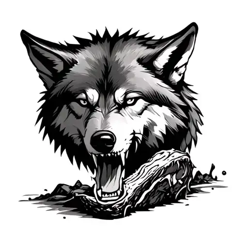 Wolf tearing meat tattoo design idea