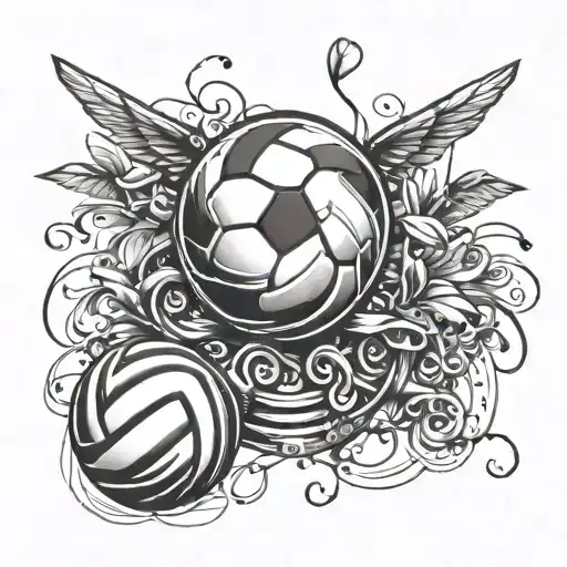 Combine a volleyball and a sewing machine to create a unique design symbolizing your love for volleyball and fashion design tattoo design idea
