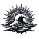 three waves sun tattoo design idea