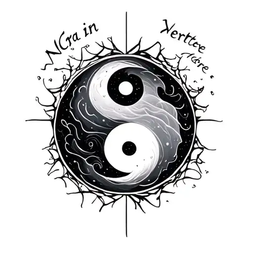 Yin-yang and the inscription "Nicra in Candida Vertere" tattoo design idea