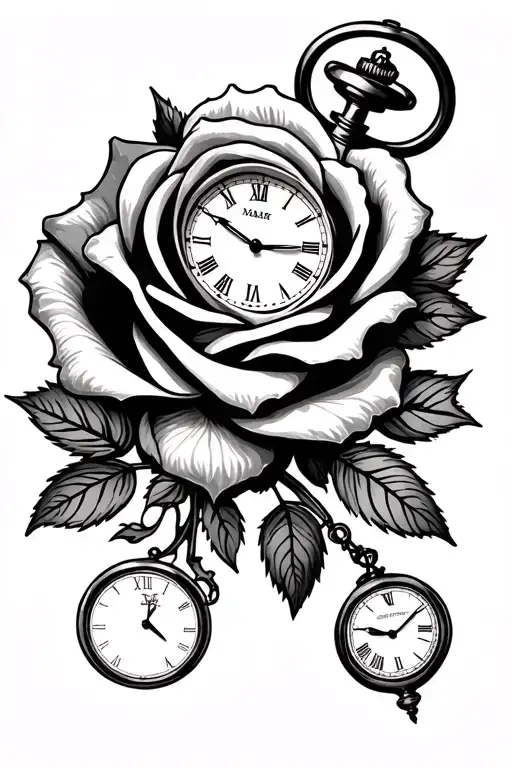 rose pocket watches tattoo design idea