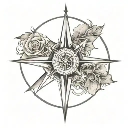 cross compass rose tattoo design idea