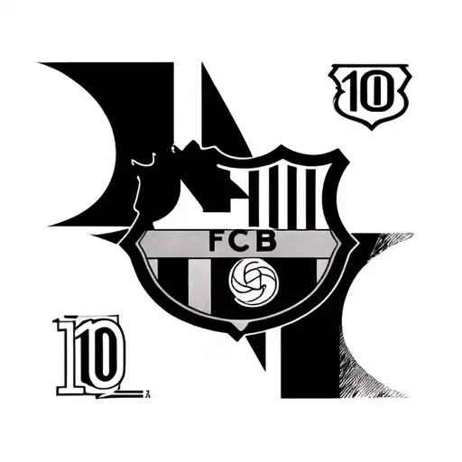 Combine the Barcelona logo and the number 10 in a unique and abstract design tattoo design idea