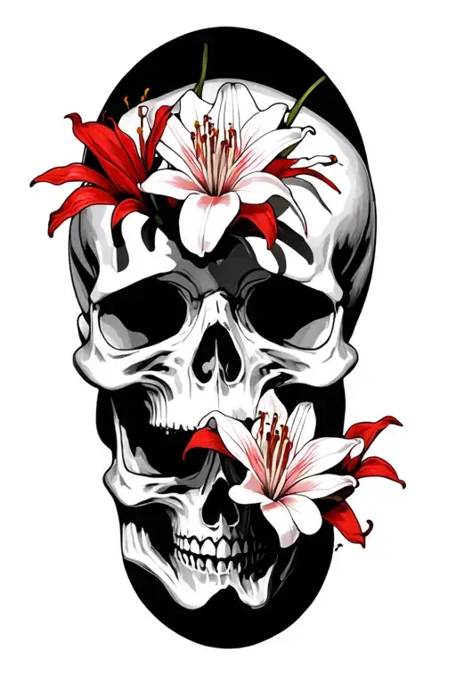  multiple skulls and red spider lily flower tattoo design idea