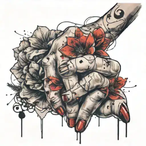 female middle finger and flowers tattoo design idea