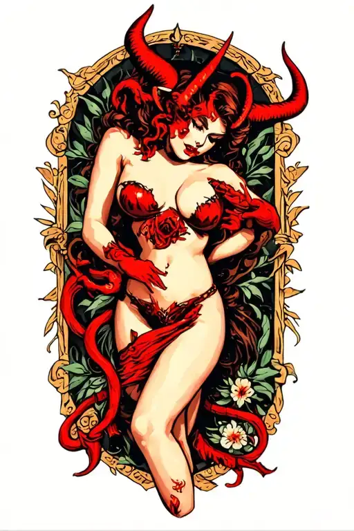 sexy devil seducing tattoo design idea
