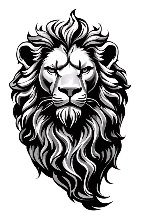 mythic lion statue head tattoo design idea