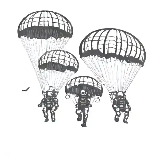 paratroopers jump out of a plane with a parachute tattoo design idea