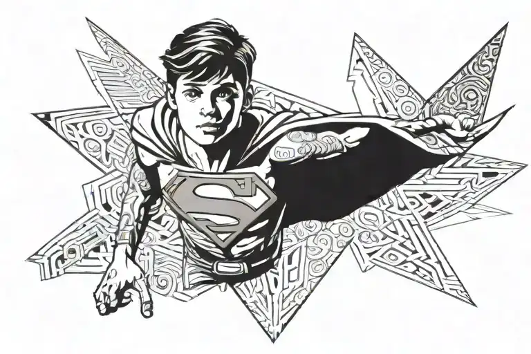 a young boy wearing a superman shirt tattoo design idea