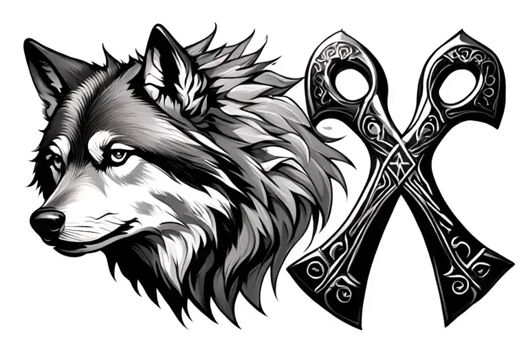 wolf and ankh tattoo design idea