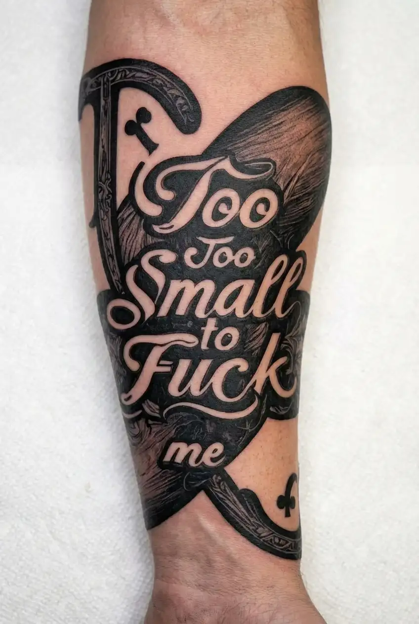 "Too Small to Fuck me" hot wife with cuckold spades bbc tattoo design idea