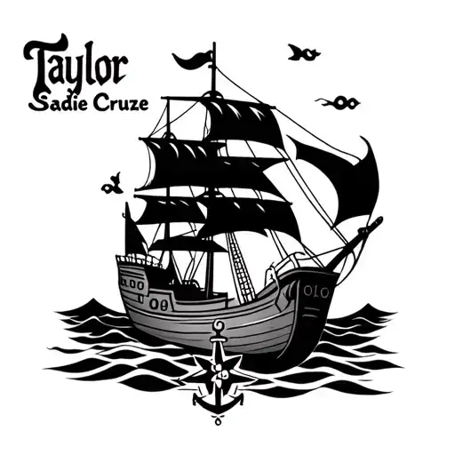 "Taylor Sadie Cruze" pirate ship with boat anchor and compass tattoo design idea