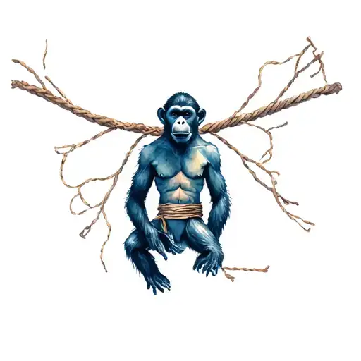 ape made complete out of ropes with shibari patterns tattoo design idea