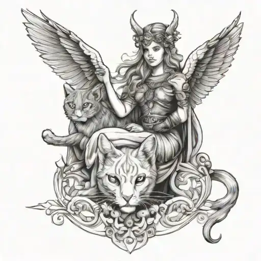 freya norse goddess holding cat tattoo design idea