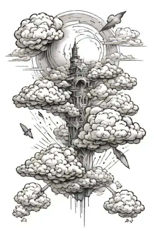 icated falling among the clouds tattoo design idea