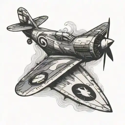 paper plane with shadow of spitfire with shadow of fighter plane tattoo design idea
