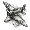 paper plane with shadow of spitfire with shadow of fighter plane tattoo design idea