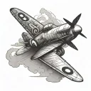 paper plane with shadow of spitfire with shadow of fighter plane tattoo design idea