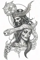 jesus christ,devil,sexy woman,music,skull,blood tattoo design idea