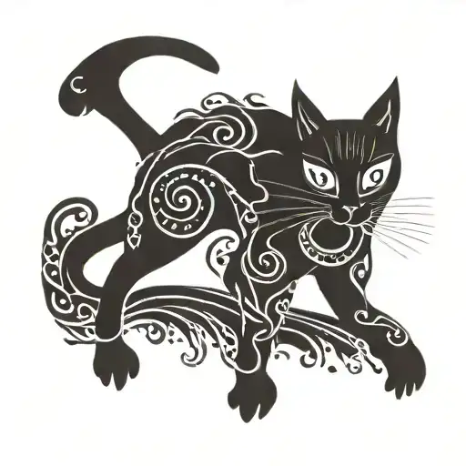a simple whole black cat (not just the head) with a little dot at the and of the tail tattoo design idea