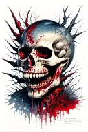 horror horror schedule skull biomechanics sharp fangs Blood Cosmos Realism Language tattoo design idea