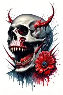 horror horror schedule skull biomechanics sharp fangs Blood Cosmos Realism Language tattoo design idea