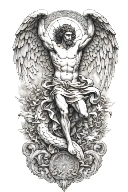 angel falling, Greek god, Greek mythology, growth, scales tattoo design idea