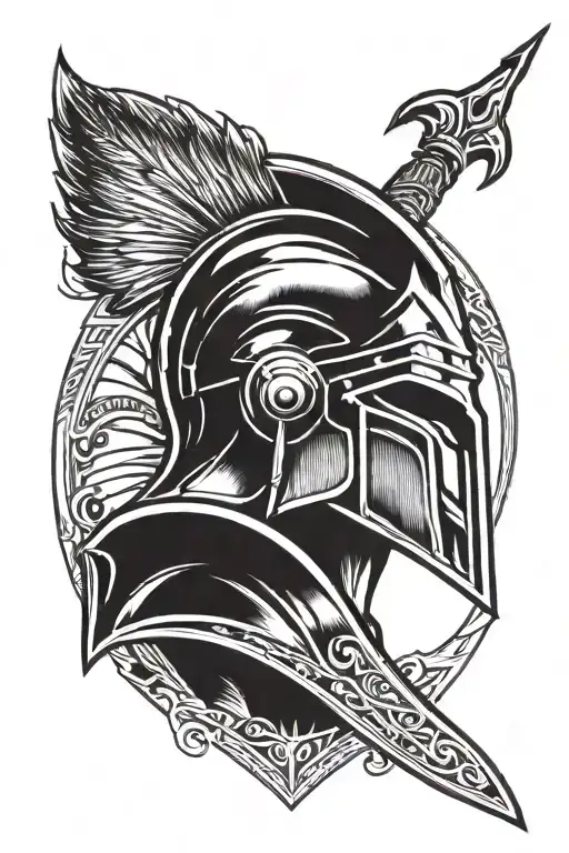 spartan helmet spear and shield tattoo design idea