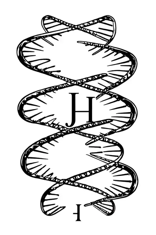 a DNA strand inspired by kendrick lamar with the initials J and H somewhere within it tattoo design idea