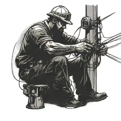 lineman fixing electrical wires tattoo design idea