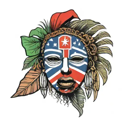 Liberian flag with the kru tribe mask with a “mama Liberian” in words tattoo design idea