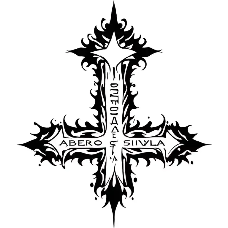 cross with the names Alberto, Silvia, Alma, Rosie, George and Cheno tattoo design idea