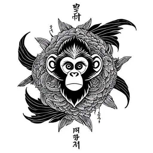 pisces, chinese monkey symbol incorporated with a boho theme tattoo design idea
