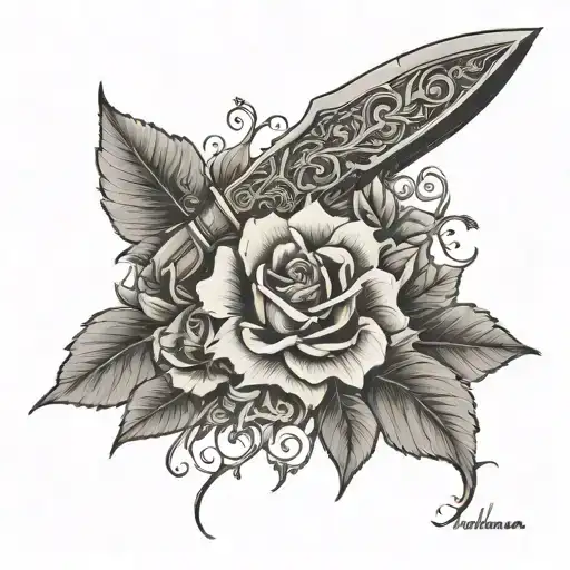 flowery design with knife from halloween movie discreetly in it tattoo design idea