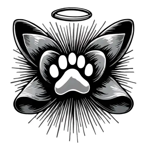 bow with a paw print centre with halo on top tattoo design idea